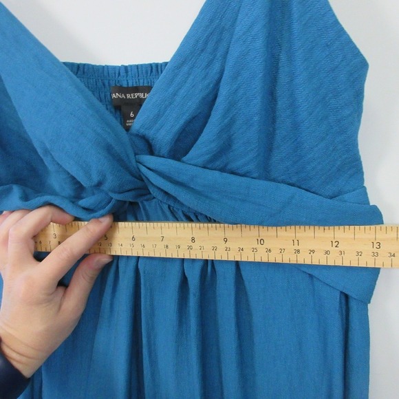 Banana Republic Twist Front Dress 6 Blue Midi V Neck Tank Casual Boho Party 338 - Picture 11 of 12